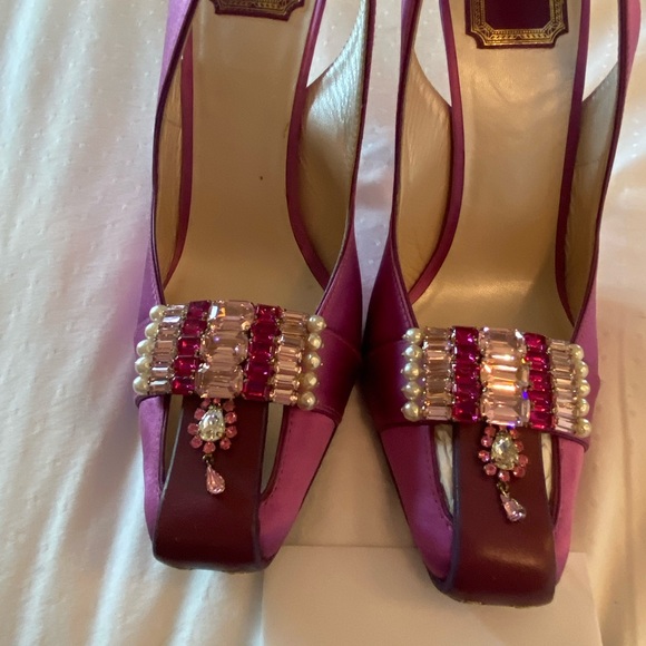 COPY - Christian Dior Sling back Jeweled Satin & leather Vintage Pink - Purple …
